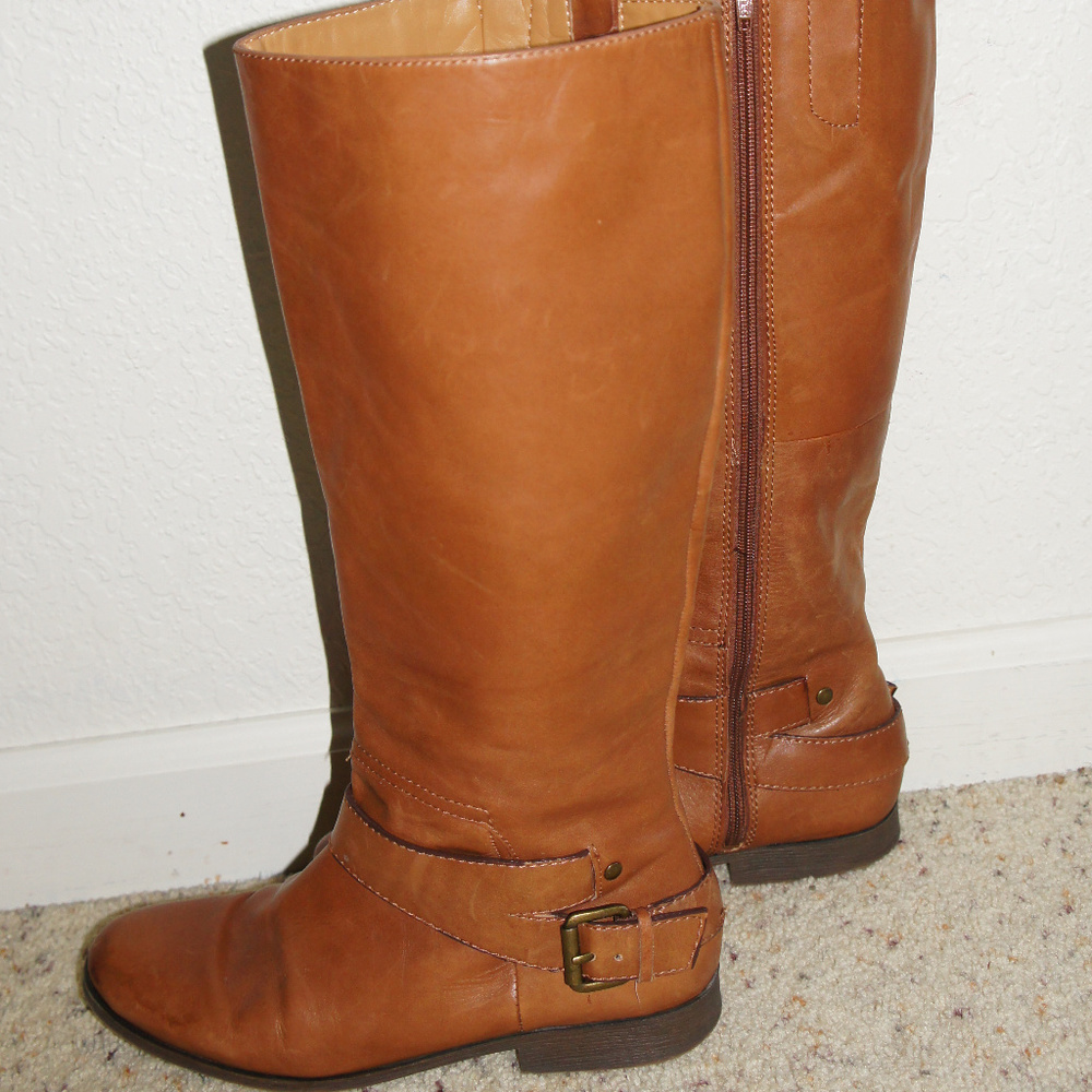 Nine West Tiptop Cognac Leather Riding Boots